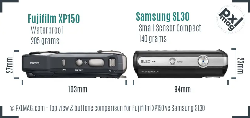 Fujifilm XP150 vs Samsung SL30 top view buttons comparison