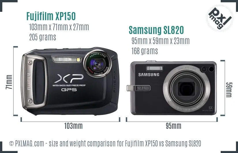 Fujifilm XP150 vs Samsung SL820 size comparison