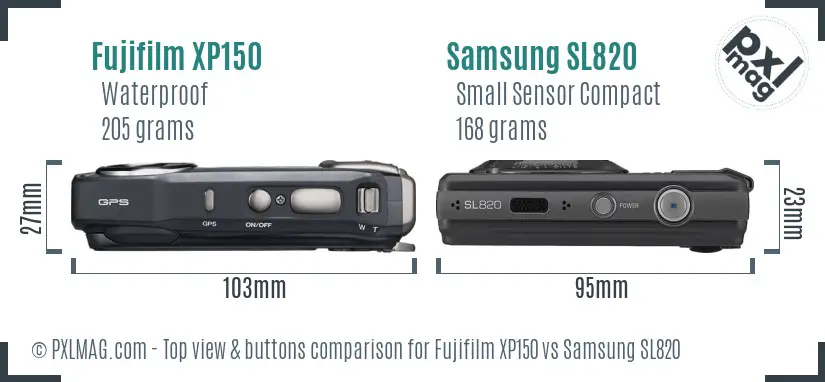 Fujifilm XP150 vs Samsung SL820 top view buttons comparison