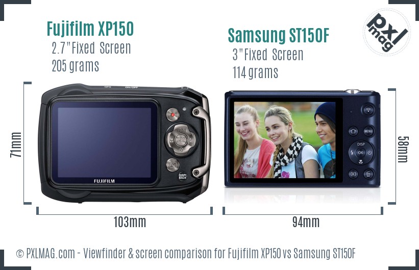 Fujifilm XP150 vs Samsung ST150F Screen and Viewfinder comparison