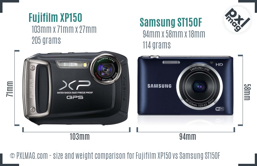 Fujifilm XP150 vs Samsung ST150F size comparison