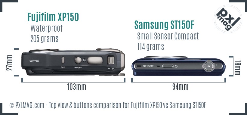 Fujifilm XP150 vs Samsung ST150F top view buttons comparison