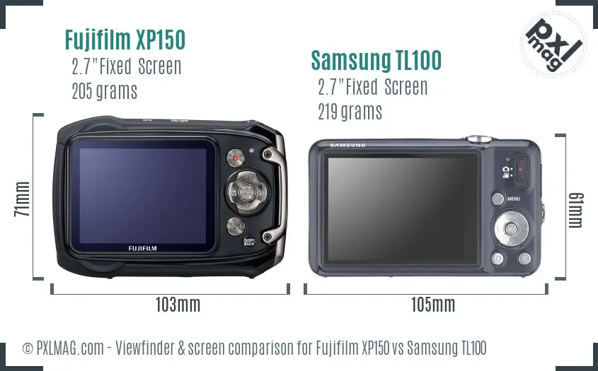 Fujifilm XP150 vs Samsung TL100 Screen and Viewfinder comparison