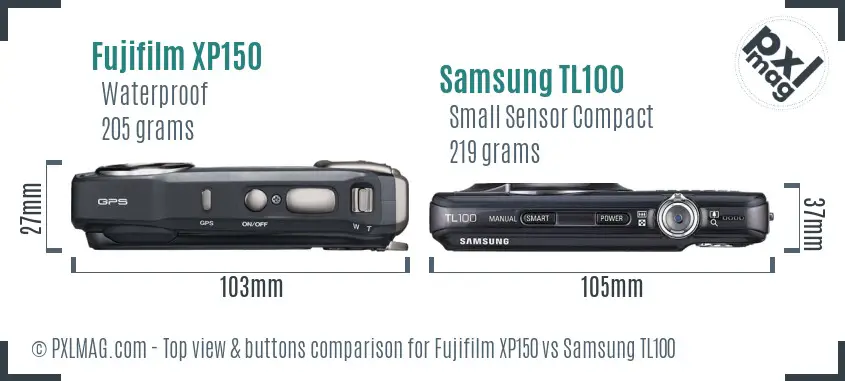 Fujifilm XP150 vs Samsung TL100 top view buttons comparison