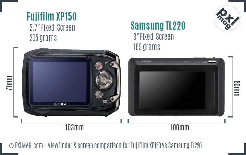 Fujifilm XP150 vs Samsung TL220 Screen and Viewfinder comparison