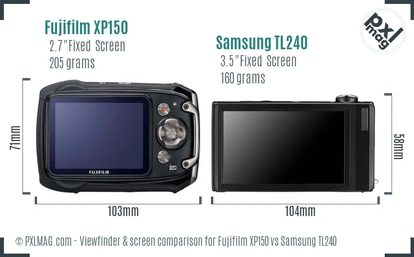 Fujifilm XP150 vs Samsung TL240 Screen and Viewfinder comparison