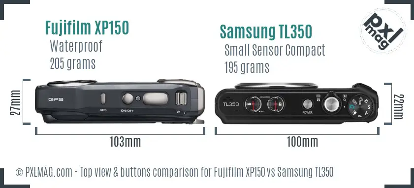 Fujifilm XP150 vs Samsung TL350 top view buttons comparison