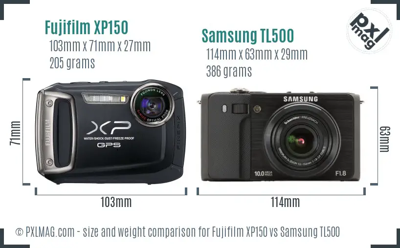 Fujifilm XP150 vs Samsung TL500 size comparison Fujifilm XP150 vs Samsung TL500 size comparison