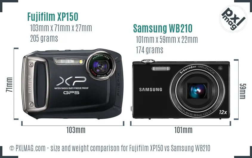 Fujifilm XP150 vs Samsung WB210 size comparison Fujifilm XP150 vs Samsung WB210 size comparison
