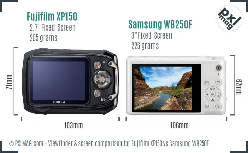 Fujifilm XP150 vs Samsung WB250F Screen and Viewfinder comparison Fujifilm XP150 vs Samsung WB250F Screen and Viewfinder comparison