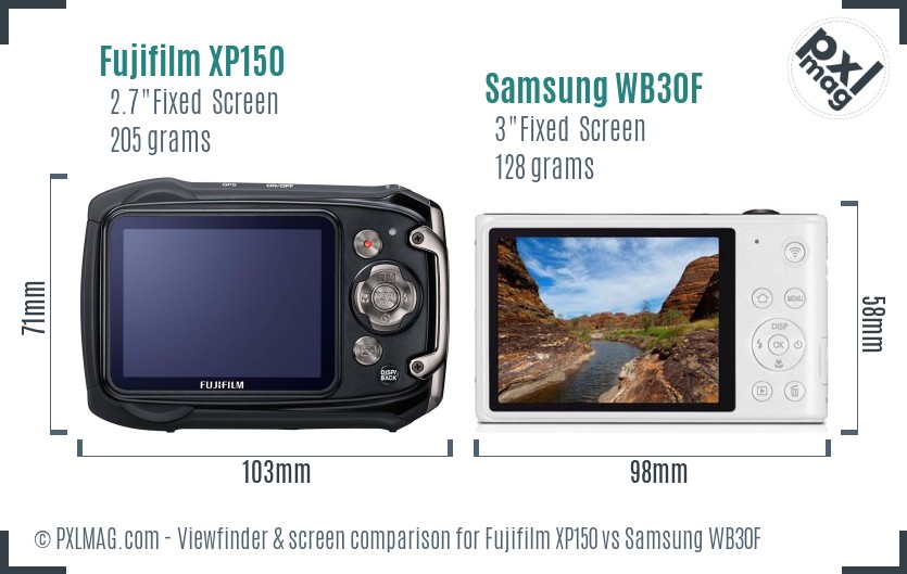 Fujifilm XP150 vs Samsung WB30F Screen and Viewfinder comparison