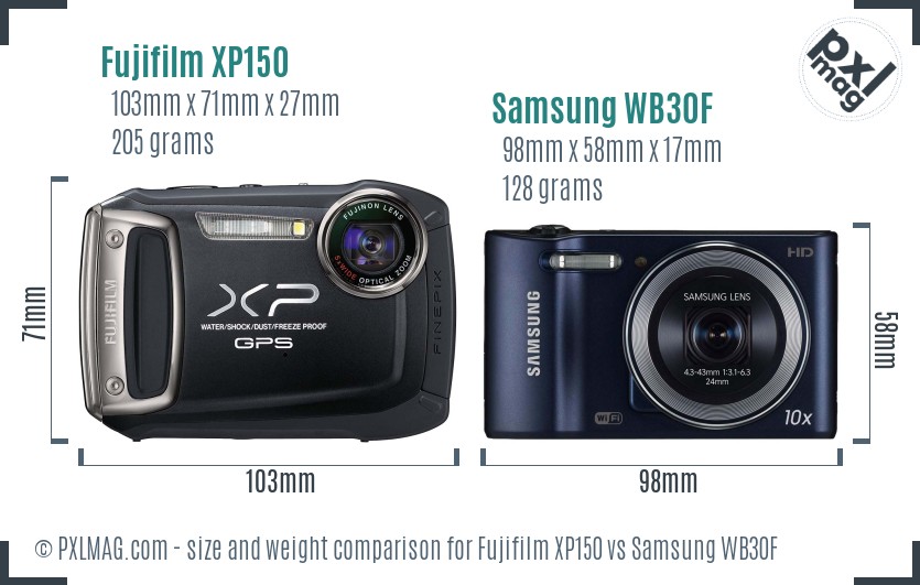 Fujifilm XP150 vs Samsung WB30F size comparison Fujifilm XP150 vs Samsung WB30F size comparison