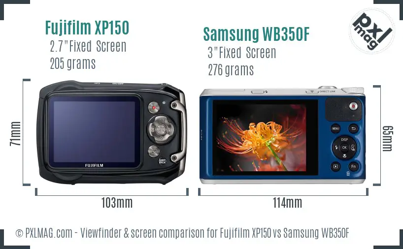 Fujifilm XP150 vs Samsung WB350F Screen and Viewfinder comparison Fujifilm XP150 vs Samsung WB350F Screen and Viewfinder comparison