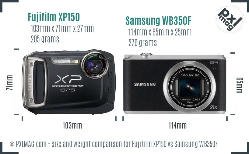 Fujifilm XP150 vs Samsung WB350F size comparison Fujifilm XP150 vs Samsung WB350F size comparison
