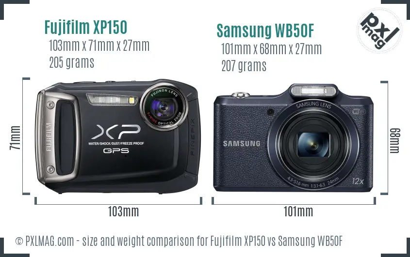 Fujifilm XP150 vs Samsung WB50F size comparison Fujifilm XP150 vs Samsung WB50F size comparison