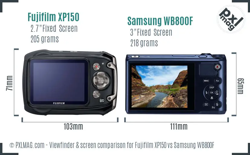 Fujifilm XP150 vs Samsung WB800F Screen and Viewfinder comparison