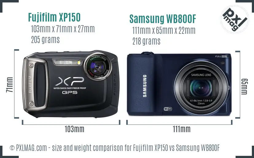 Fujifilm XP150 vs Samsung WB800F size comparison