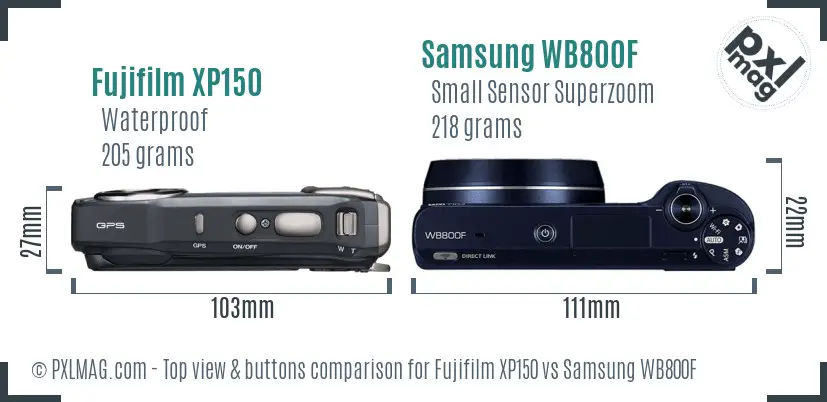 Fujifilm XP150 vs Samsung WB800F top view buttons comparison