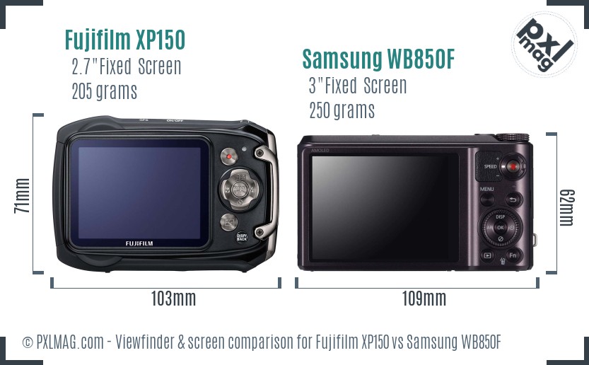 Fujifilm XP150 vs Samsung WB850F Screen and Viewfinder comparison