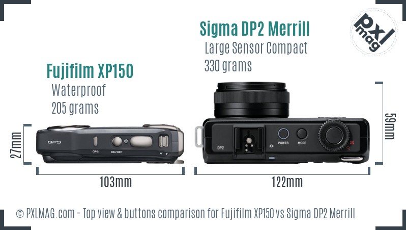 Fujifilm XP150 vs Sigma DP2 Merrill top view buttons comparison