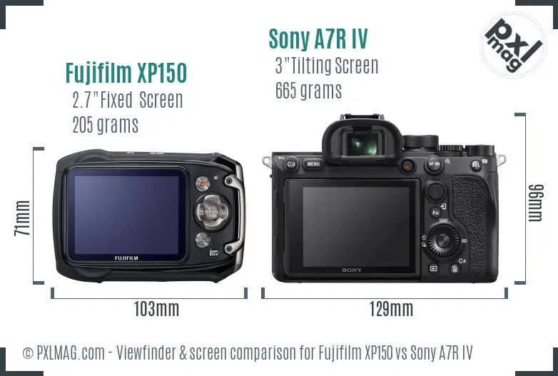 Fujifilm XP150 vs Sony A7R IV Screen and Viewfinder comparison