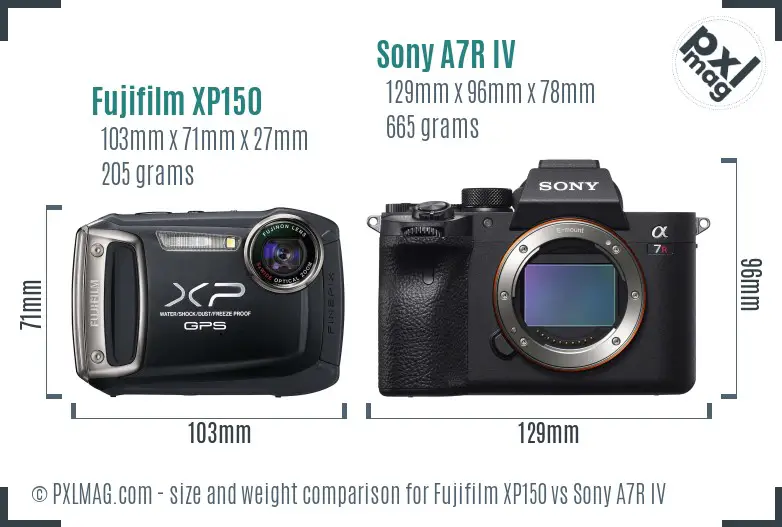 Fujifilm XP150 vs Sony A7R IV size comparison