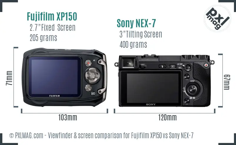 Fujifilm XP150 vs Sony NEX-7 Screen and Viewfinder comparison