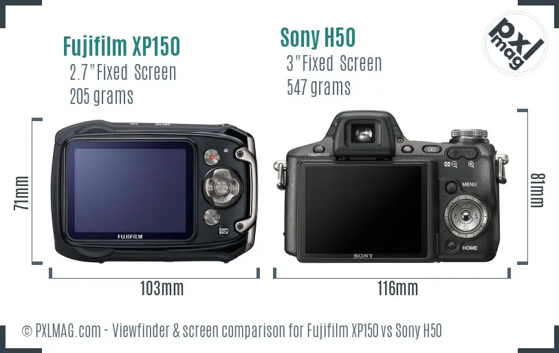 Fujifilm XP150 vs Sony H50 Screen and Viewfinder comparison