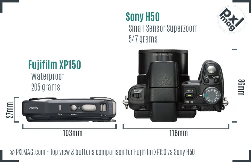 Fujifilm XP150 vs Sony H50 top view buttons comparison