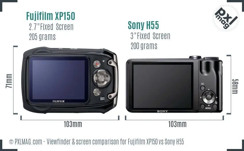 Fujifilm XP150 vs Sony H55 Screen and Viewfinder comparison