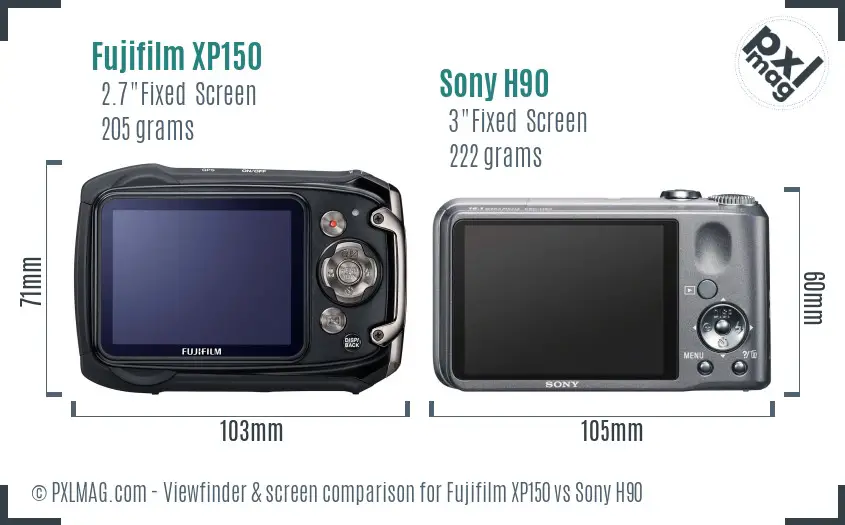Fujifilm XP150 vs Sony H90 Screen and Viewfinder comparison