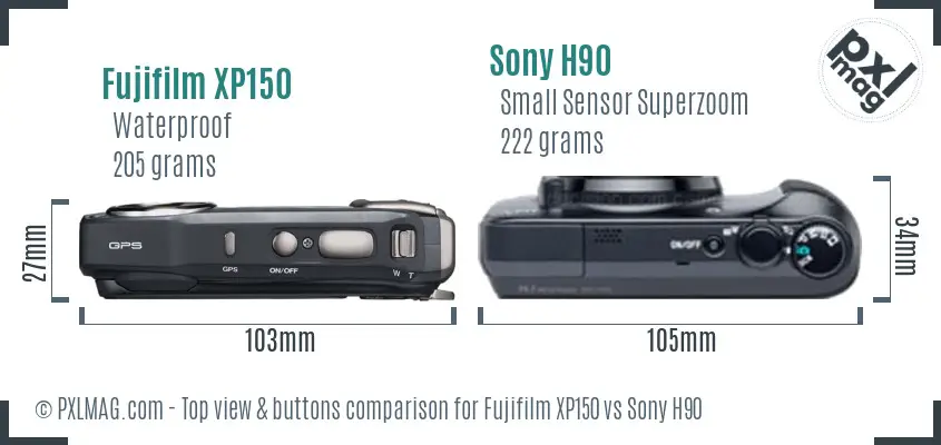 Fujifilm XP150 vs Sony H90 top view buttons comparison