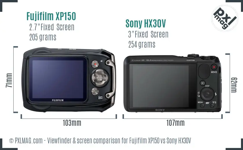 Fujifilm XP150 vs Sony HX30V Screen and Viewfinder comparison