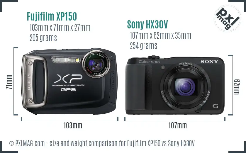 Fujifilm XP150 vs Sony HX30V size comparison
