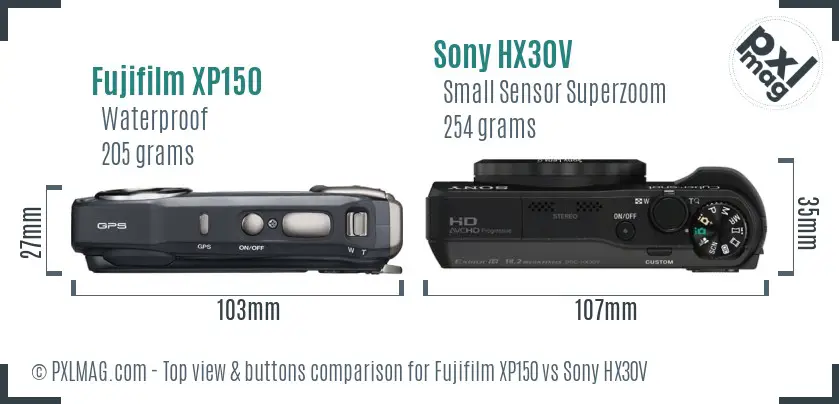 Fujifilm XP150 vs Sony HX30V top view buttons comparison