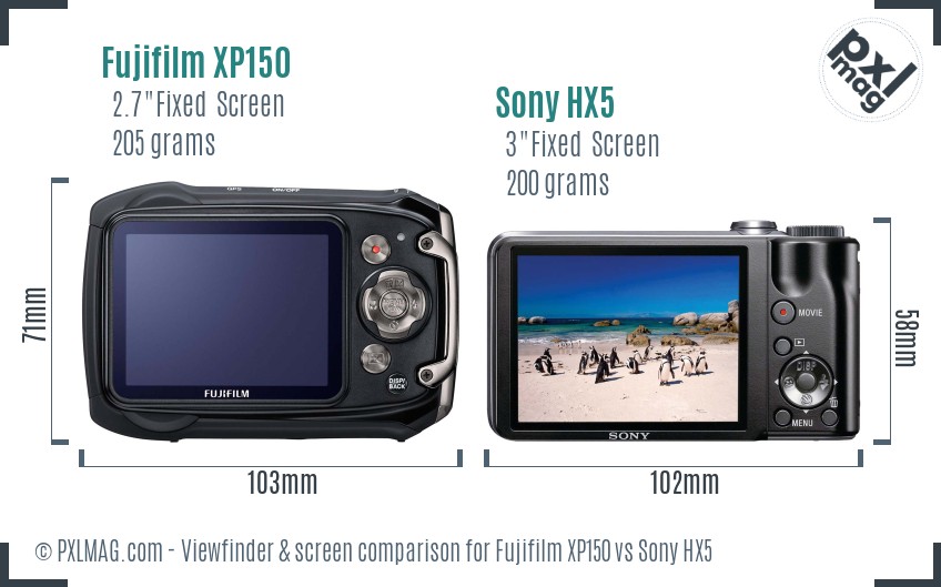 Fujifilm XP150 vs Sony HX5 Screen and Viewfinder comparison
