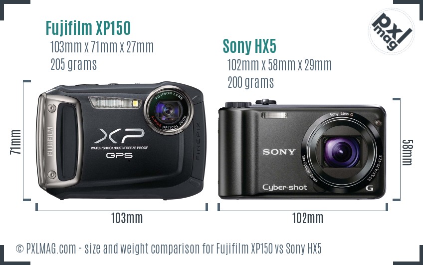 Fujifilm XP150 vs Sony HX5 size comparison Fujifilm XP150 vs Sony HX5 size comparison