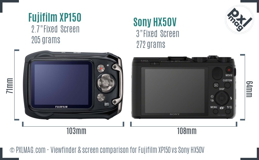 Fujifilm XP150 vs Sony HX50V Screen and Viewfinder comparison
