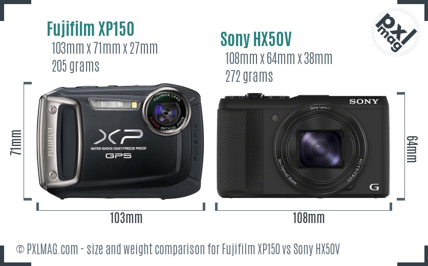 Fujifilm XP150 vs Sony HX50V size comparison Fujifilm XP150 vs Sony HX50V size comparison