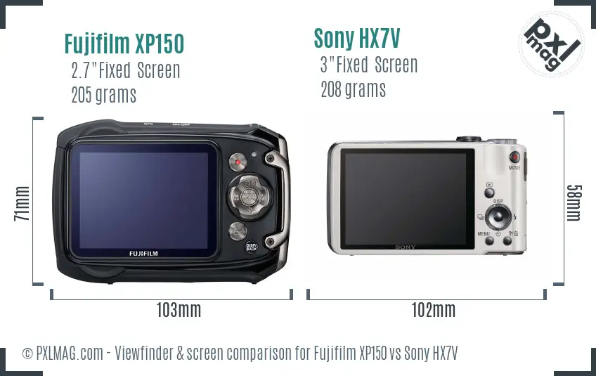 Fujifilm XP150 vs Sony HX7V Screen and Viewfinder comparison Fujifilm XP150 vs Sony HX7V Screen and Viewfinder comparison