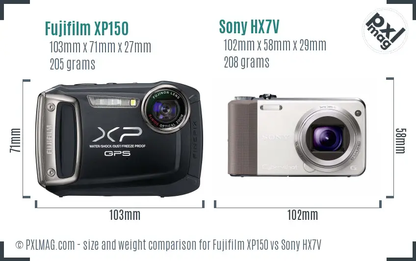 Fujifilm XP150 vs Sony HX7V size comparison Fujifilm XP150 vs Sony HX7V size comparison