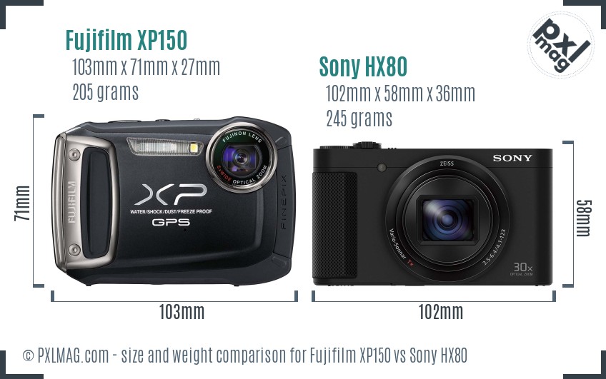Fujifilm XP150 vs Sony HX80 size comparison Fujifilm XP150 vs Sony HX80 size comparison