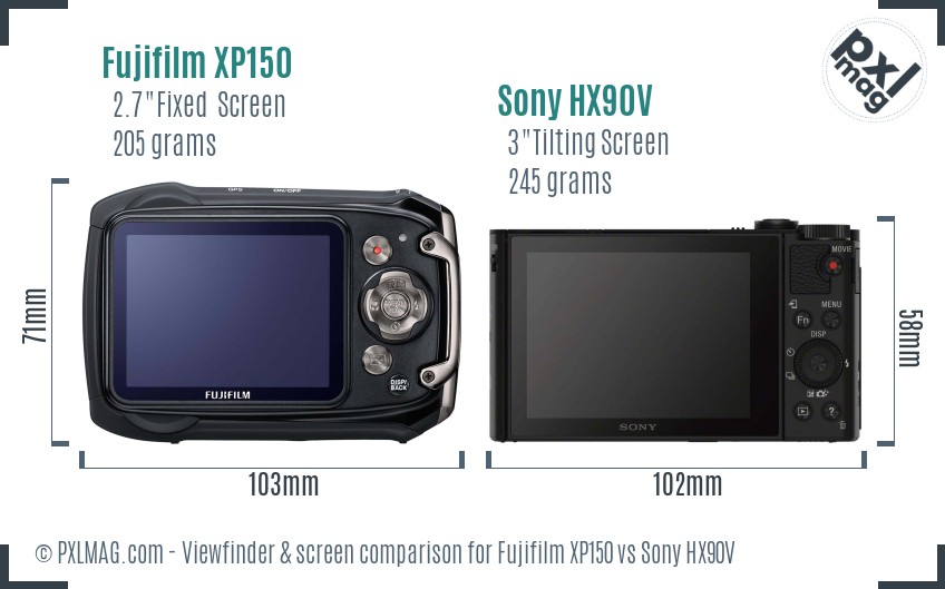 Fujifilm XP150 vs Sony HX90V Screen and Viewfinder comparison