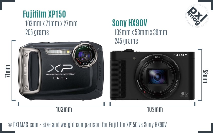 Fujifilm XP150 vs Sony HX90V size comparison