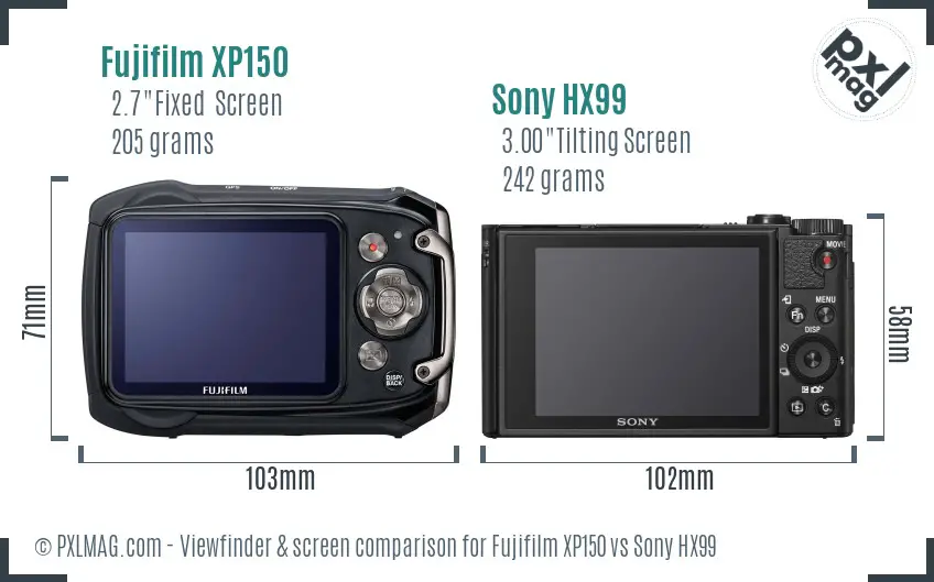 Fujifilm XP150 vs Sony HX99 Screen and Viewfinder comparison Fujifilm XP150 vs Sony HX99 Screen and Viewfinder comparison