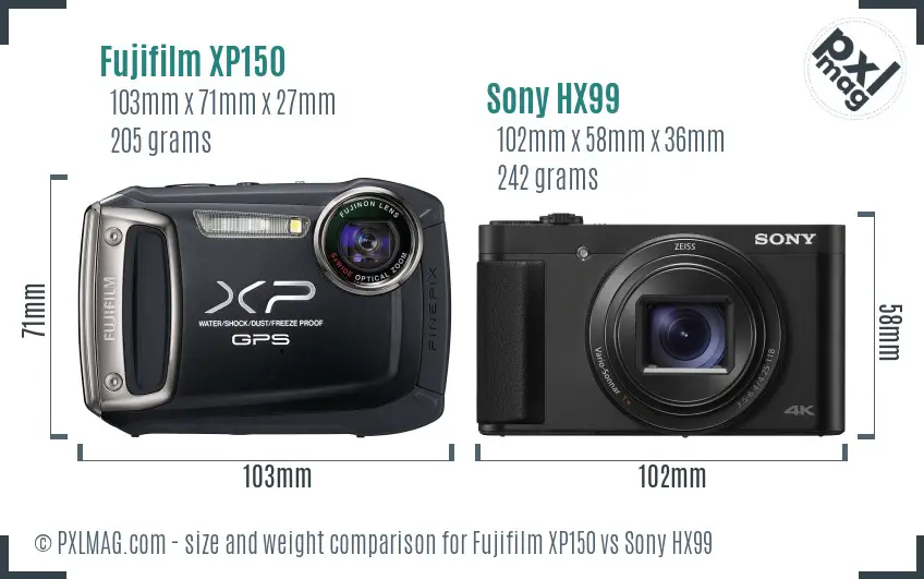 Fujifilm XP150 vs Sony HX99 size comparison Fujifilm XP150 vs Sony HX99 size comparison