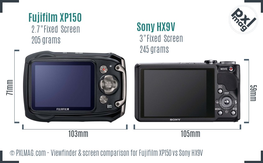 Fujifilm XP150 vs Sony HX9V Screen and Viewfinder comparison