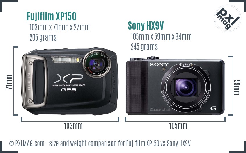 Fujifilm XP150 vs Sony HX9V size comparison Fujifilm XP150 vs Sony HX9V size comparison