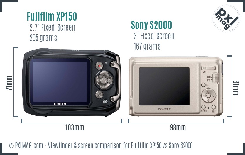 Fujifilm XP150 vs Sony S2000 Screen and Viewfinder comparison