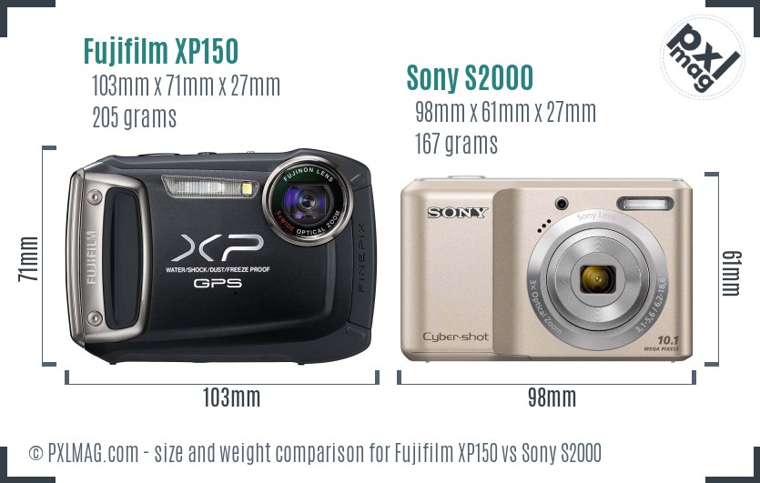 Fujifilm XP150 vs Sony S2000 size comparison Fujifilm XP150 vs Sony S2000 size comparison
